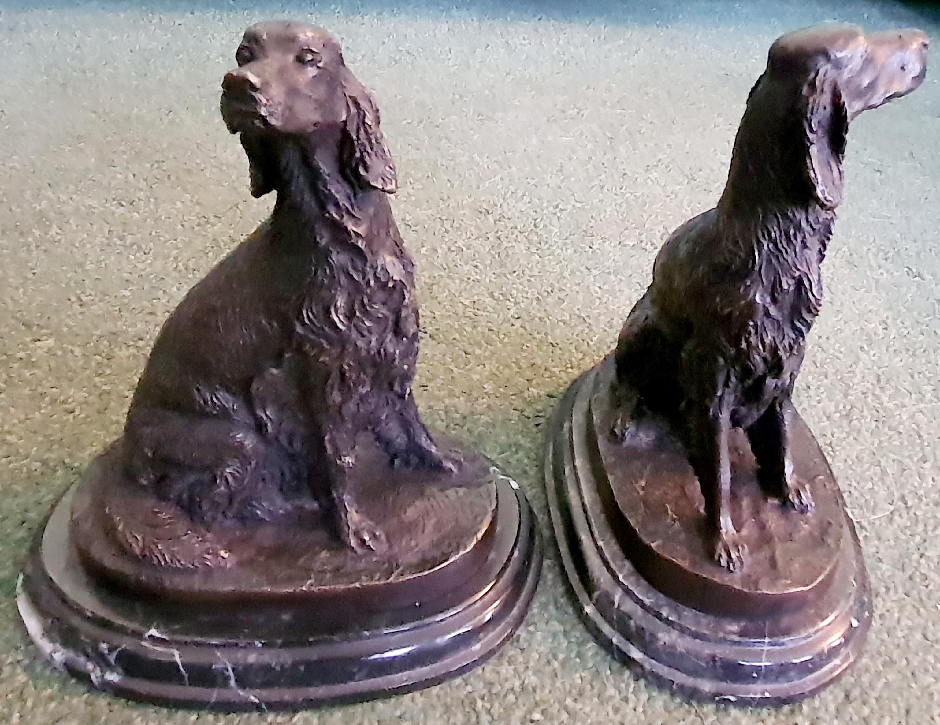 Image for Bookends - A matching pair of dog bronzes on marble bases - Red Setters ?