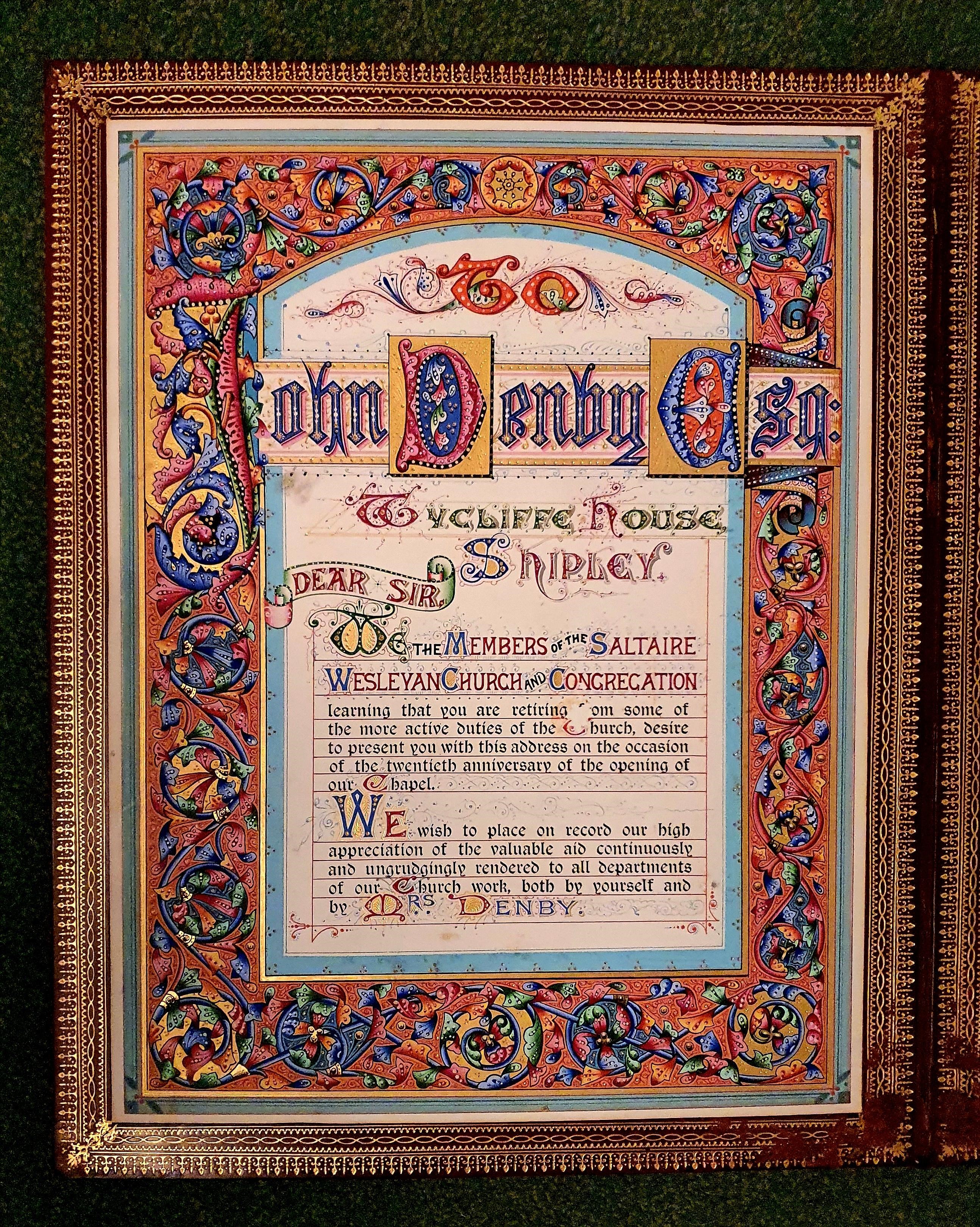 Image for Illuminated Manuscript Address to John Denby Esq. of Wycliffe House, Shipley, West Yorkshire.