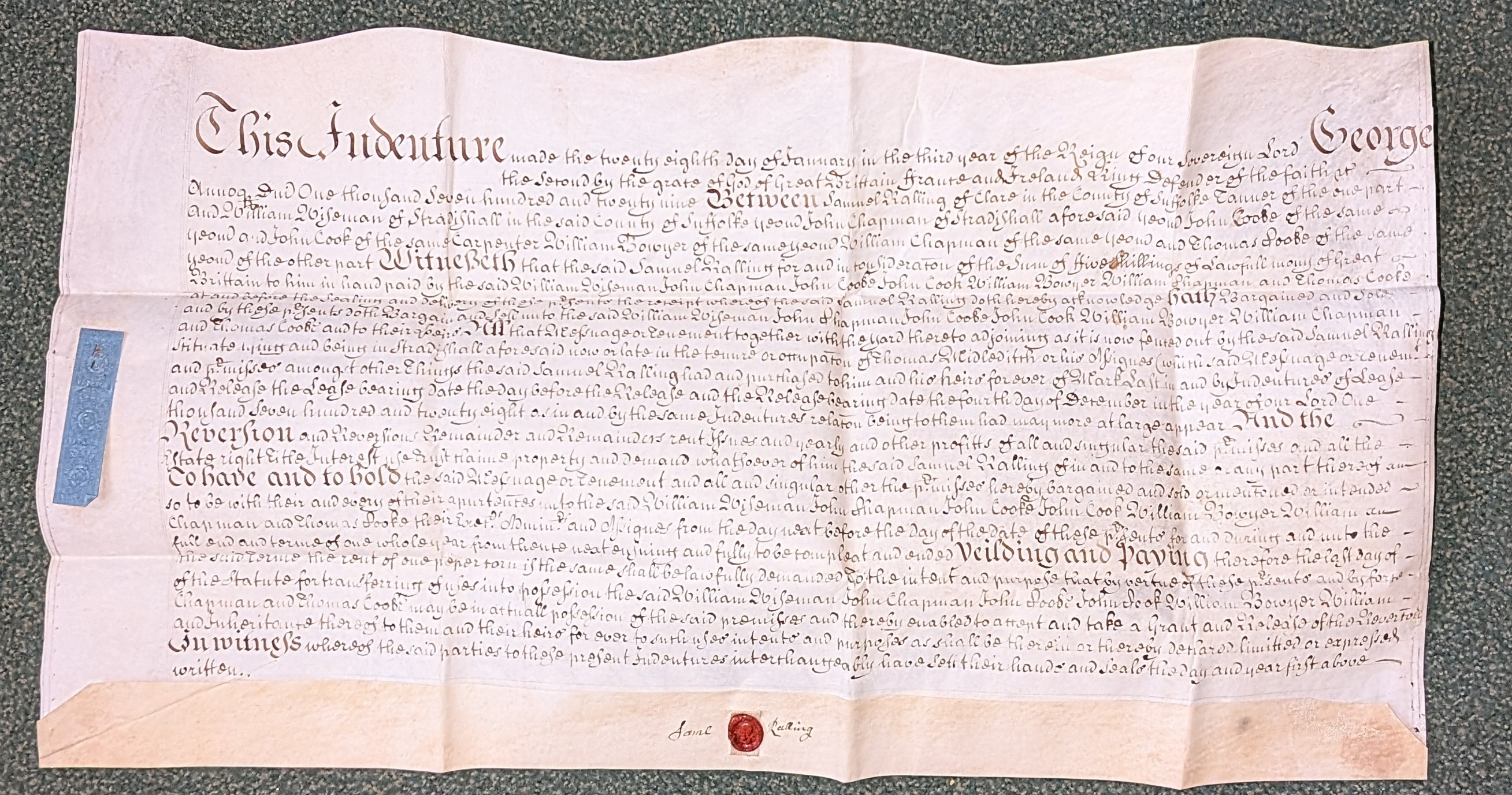 Indenture between Samuel Ralling and William Wiseman; John Chapman; John Cooke; William Boyer; William Chapman; Thomas Cooke .