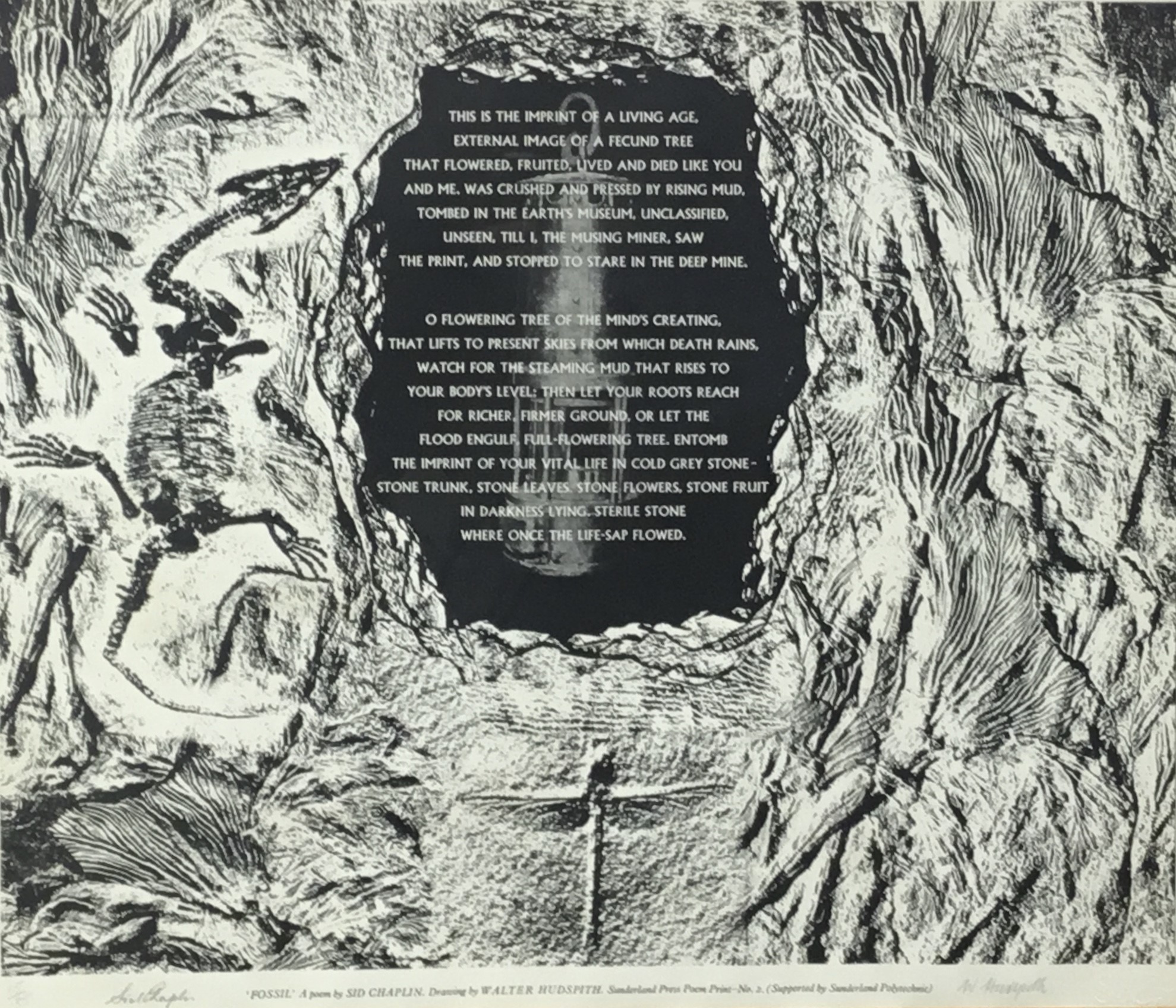 Fossil - Sid Chaplin poem, illustrated by Walter Hudsmith. Photolithograph.