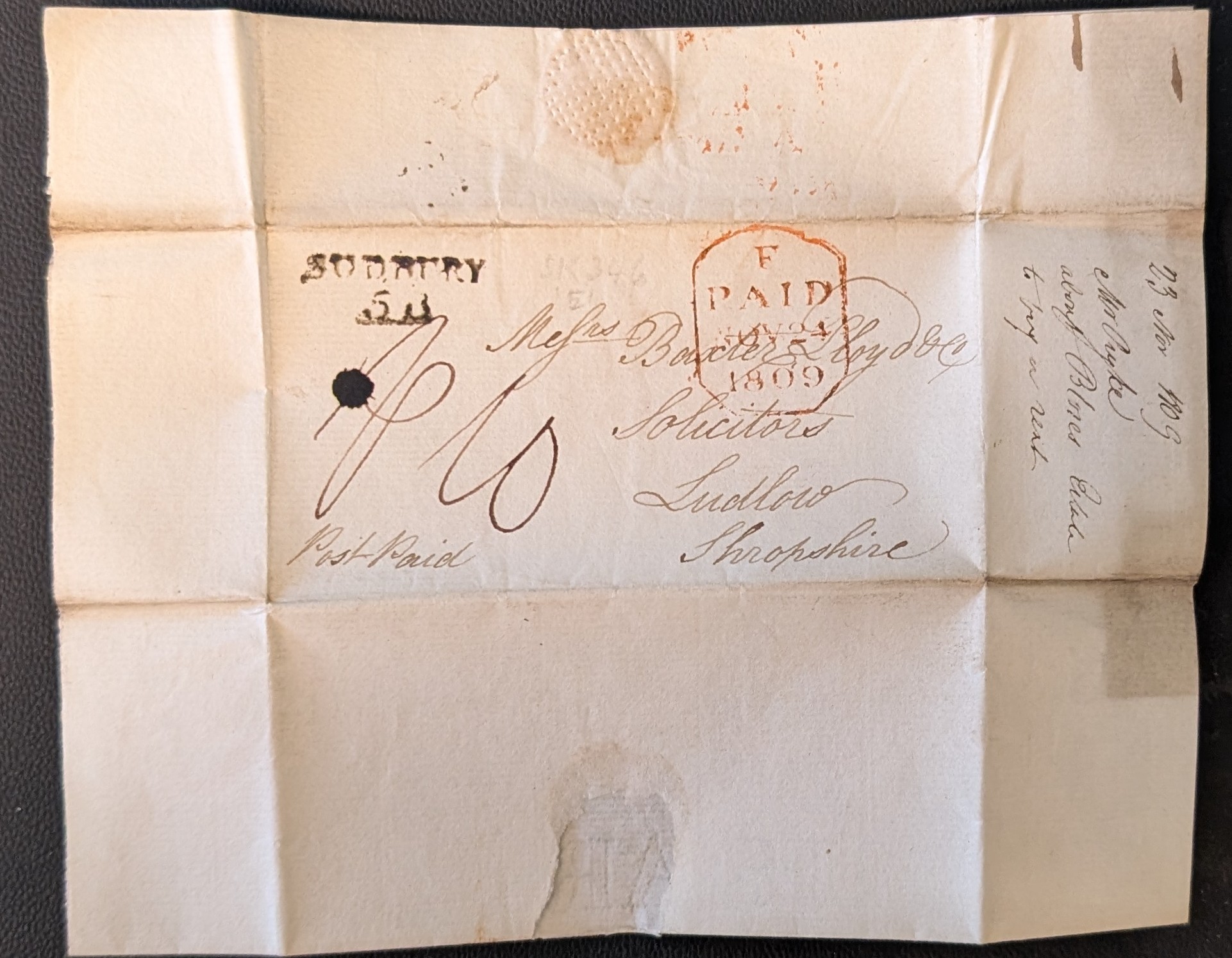 Entire letter from W. Pryke, Great Henny, Essex, to Messrs. Baxter Lloyd & Co., Solicitors, Ludlow, Shropshire .