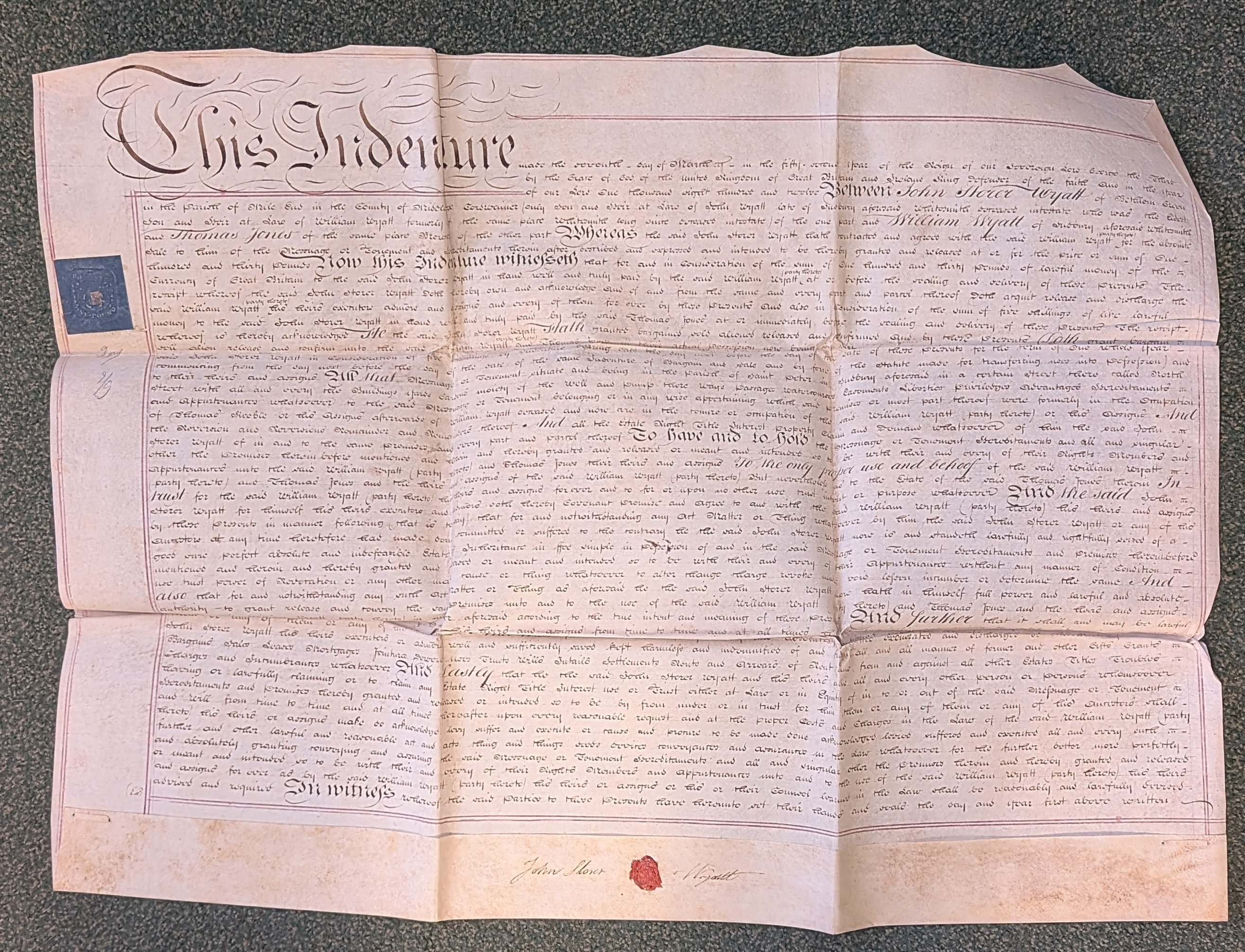 Image for Indenture between John Storer Wyatt and William Wyatt Indenture between John Storer Wyatt and William Wyatt