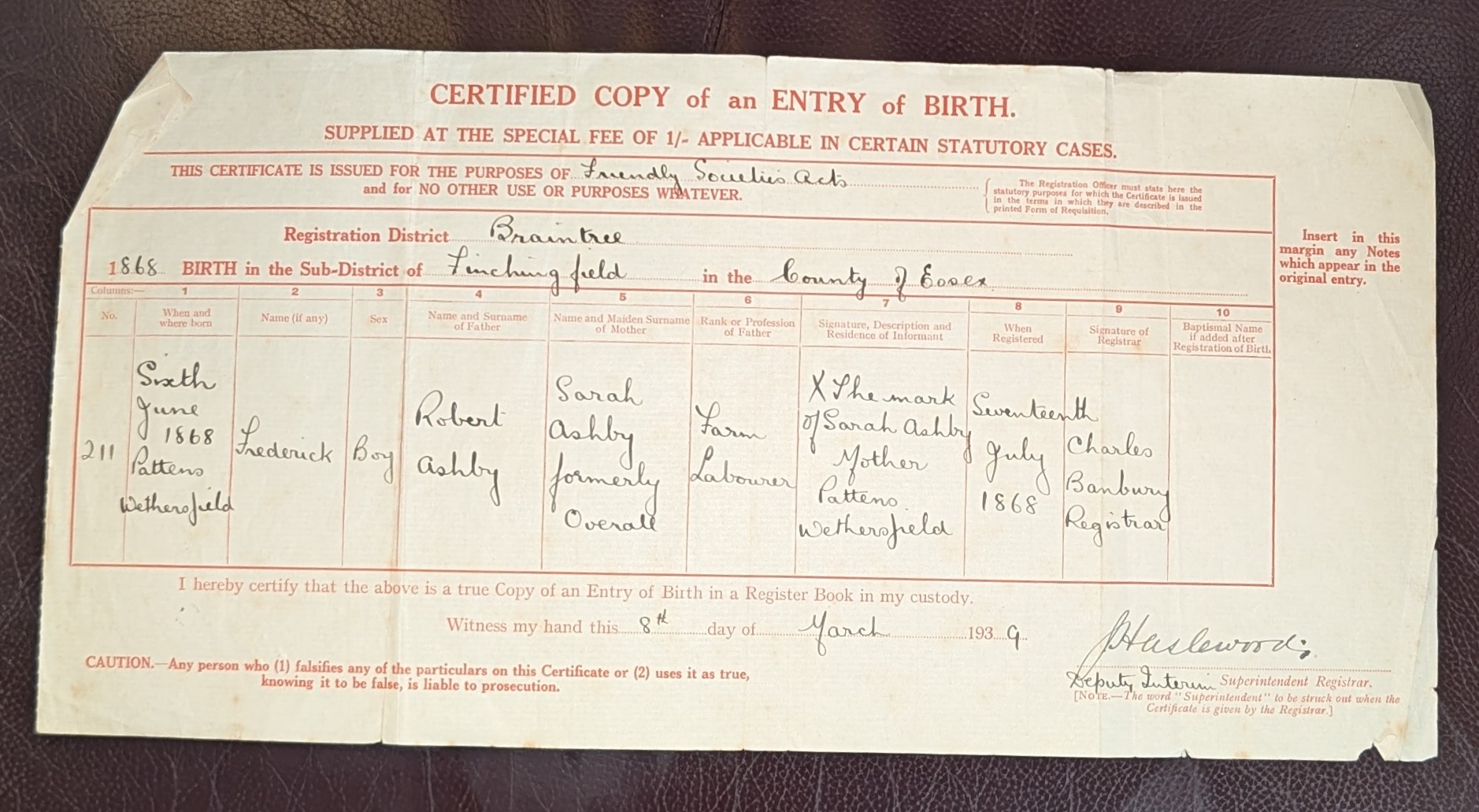 Image for Frederick Ashby. Frederick Ashby.