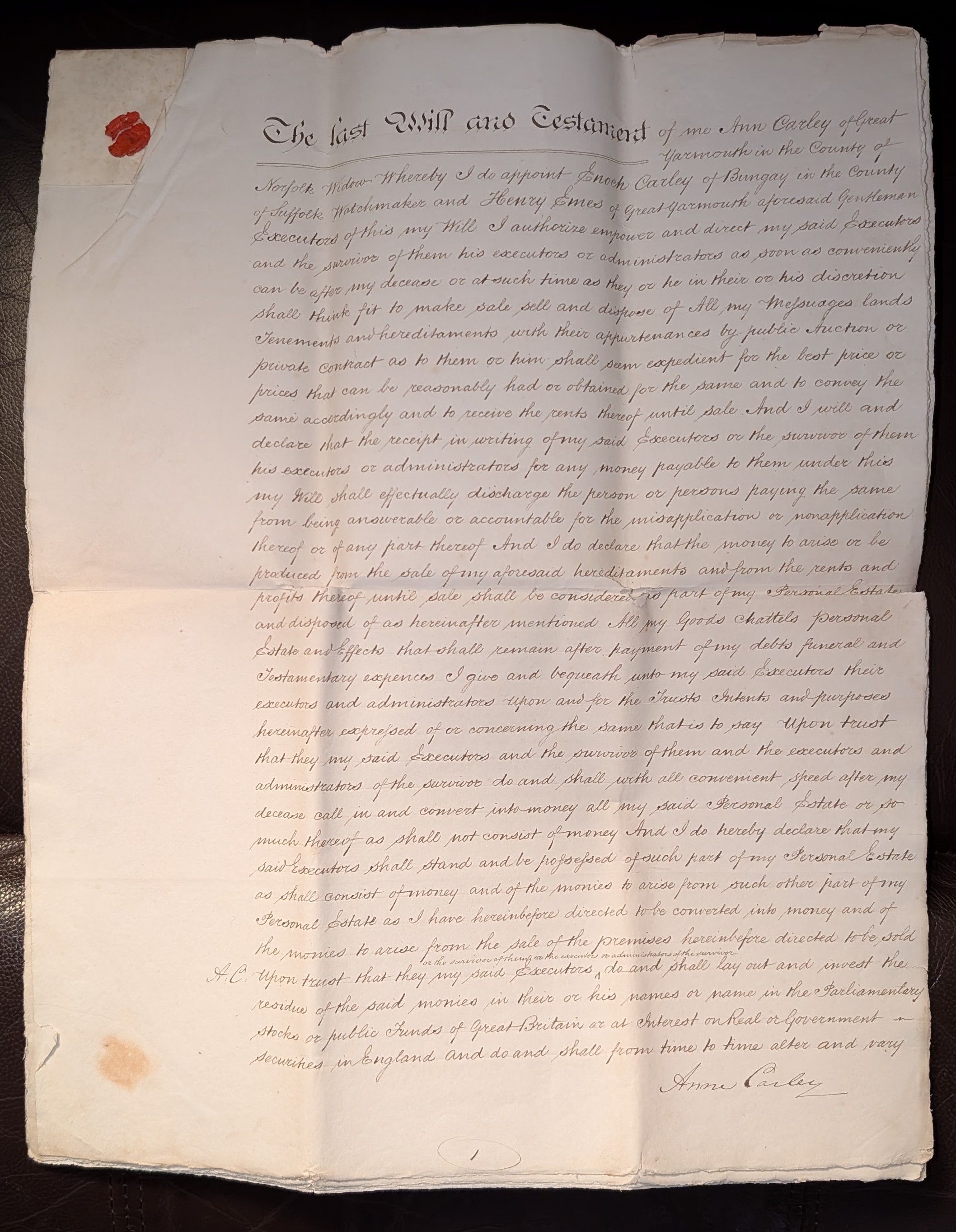 Image for Ann Carley of Great Yarmouth in the County of Norfolk . Ann Carley of Great Yarmouth in the County of Norfolk .