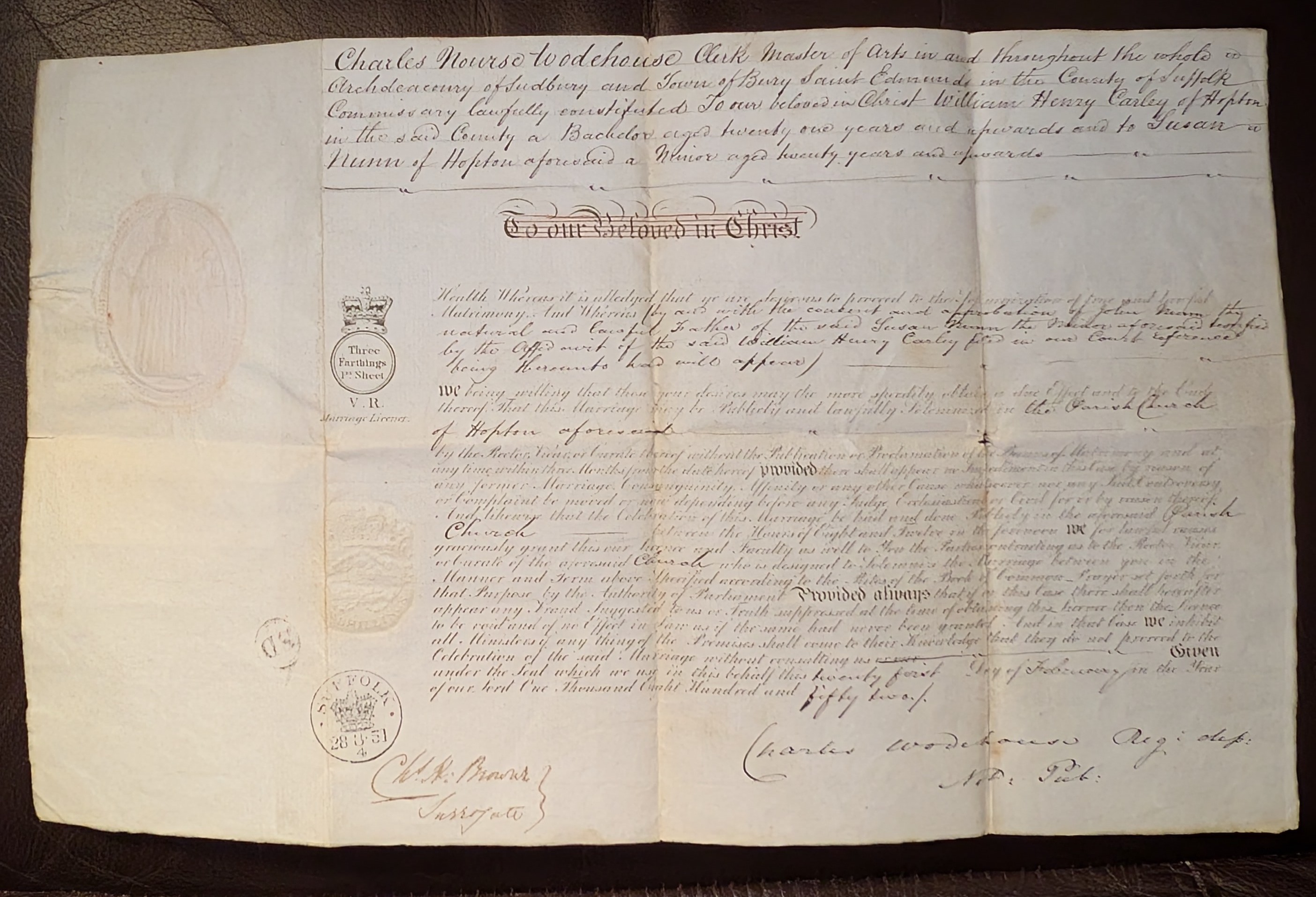 Image for William Henry Carley and Susan Nunn . William Henry Carley and Susan Nunn .