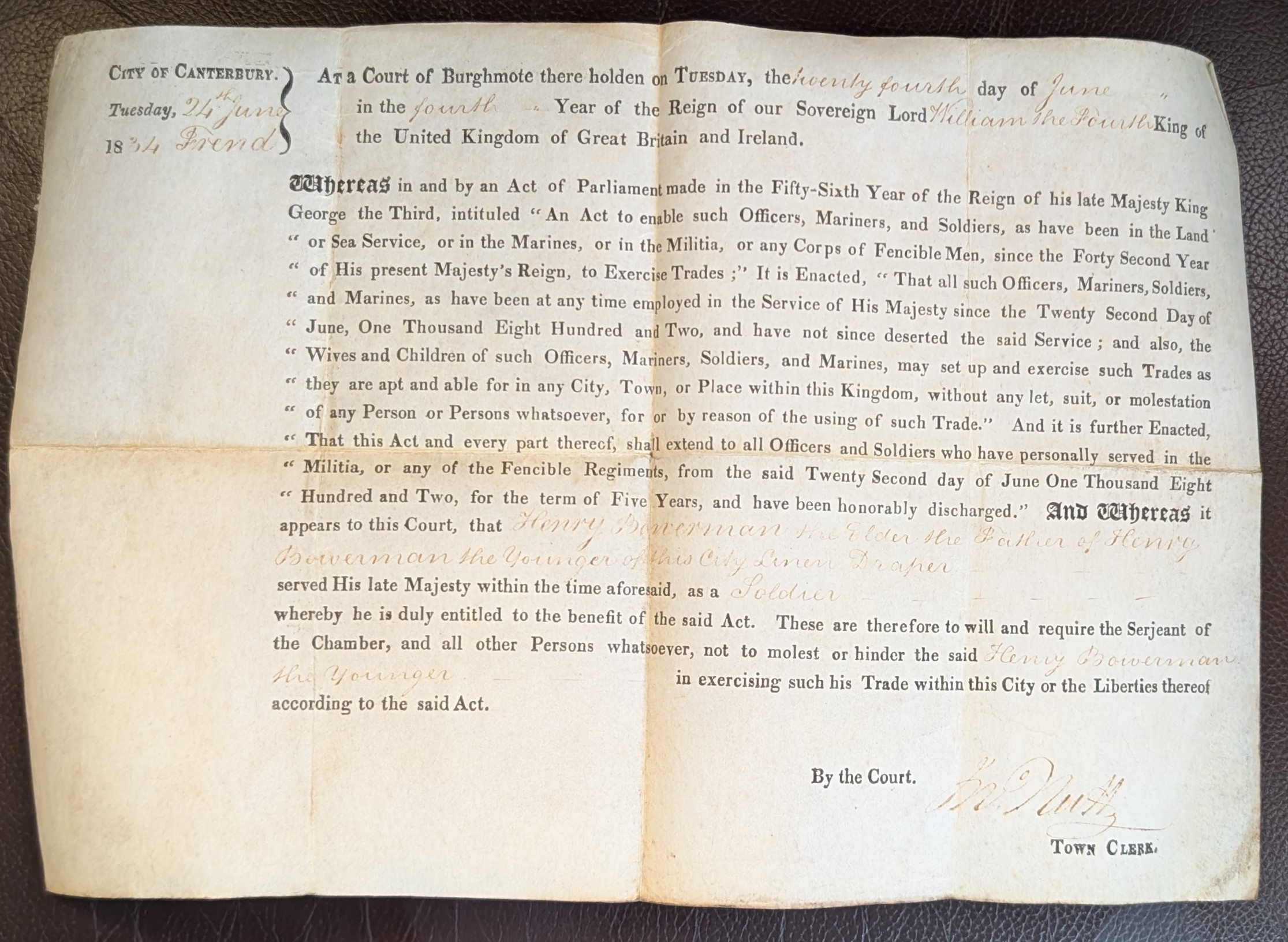 Henry Bowerman - An Act to enable such soldiers. may set-up and exercise such Tades.