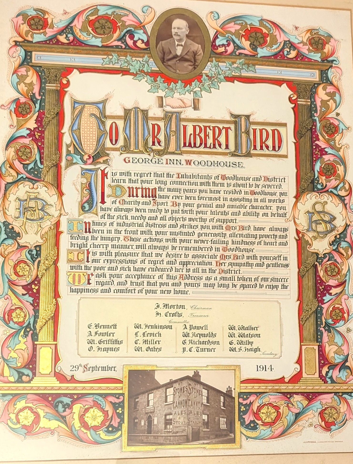 Illuminated Address to Mr. Albert Bird, George Inn, Woodhouse .