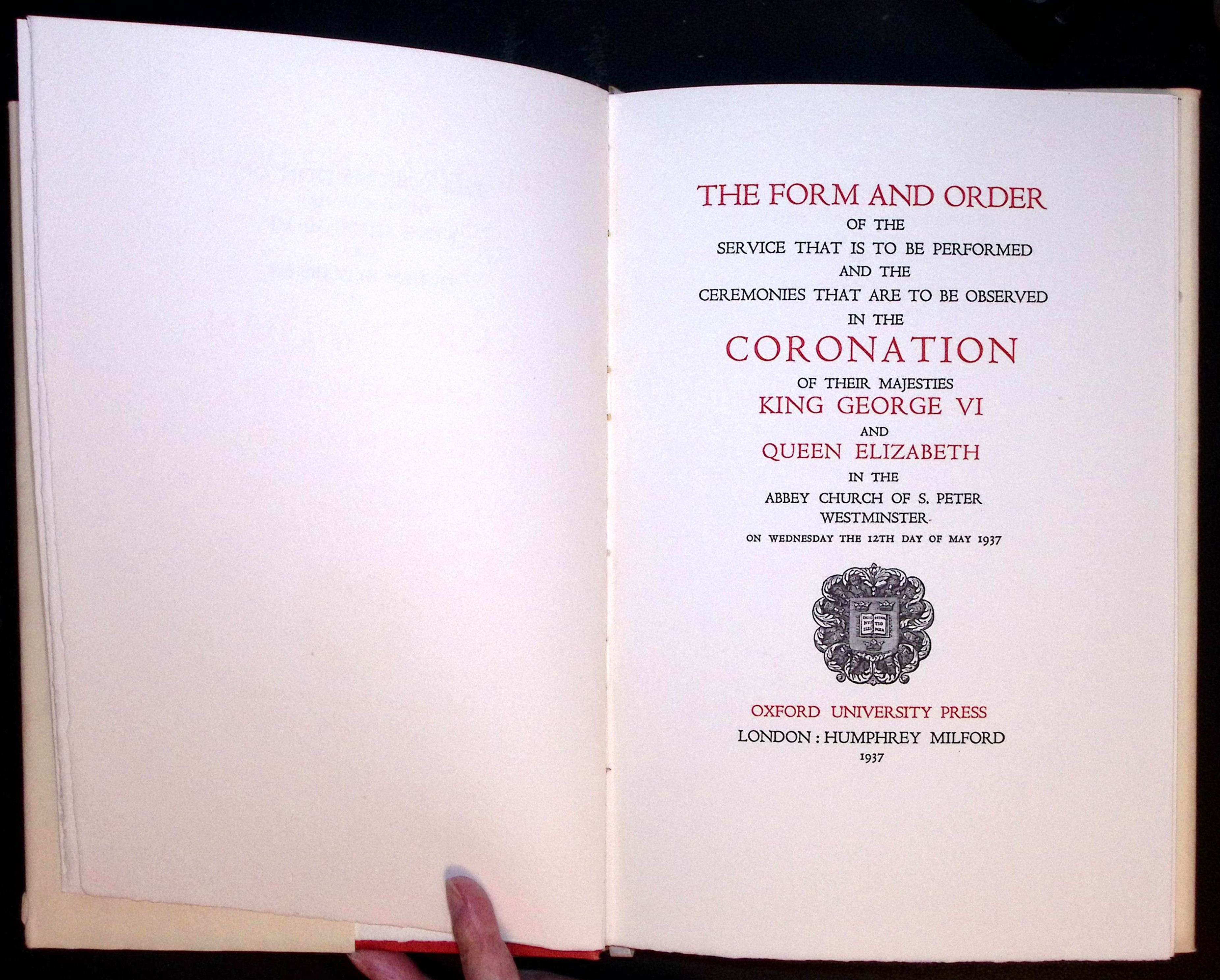 The Form and Order.in the Coronation of Their Majesties King George VI and Queen Elizabeth in.Westminster.